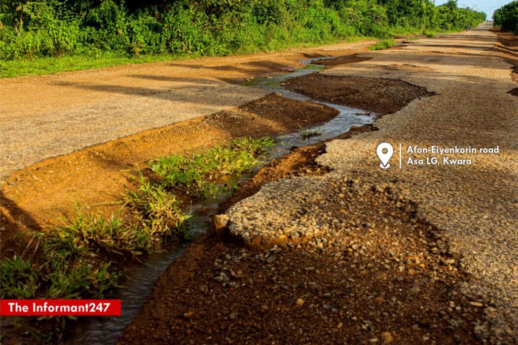 Bad state of Eiyenkorin - Afon road Feature: In Kwara community, farming, causes food scarcity