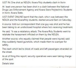 Fact Check: Trending reports of NDLEA attack on Kwara State Polytechnic students were fake news The Informant247