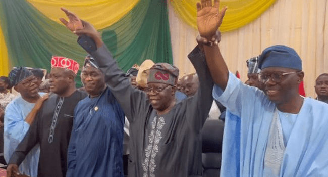 The All Progressives Congress APC presidential aspirant, Asiwaju Bola Ahmed Tinubu, has approved the second term aspirations of the Lagos State Governor, Babajide Sanwo-Olu and his deputy Femi Hamzat. This happened at the Adeyemi Bero, Alausa area of the State, as the former Lagos state governor raised the two men’s hands after a Lagos APC stakeholders’ meeting. There had being in circulation rumors that Sanwo-Olu would not be given the second term ticket of the party. However, Tinubu’s gesture has put all speculations at rest The Informant247