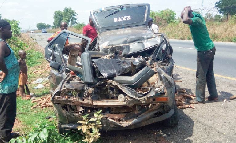 3 injured as car rams into moving truck on Lokoja road