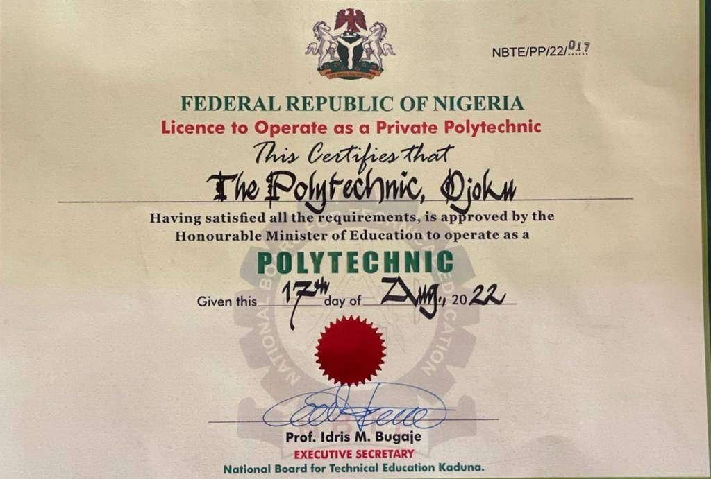 The Polytechnic Ojoku license