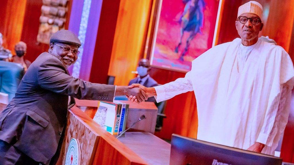 President Muhammadu swear in Olukayode Ariwoola as the Acting Chief Justice of Nigeria CJN 1424x802 2 1024x577 1