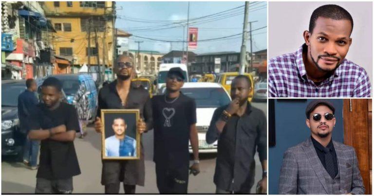 Uche Maduagwu hits the street as he others mourn Rico Swavey