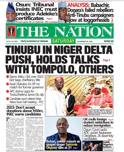 The Nation Newspaper front page november 26 2022