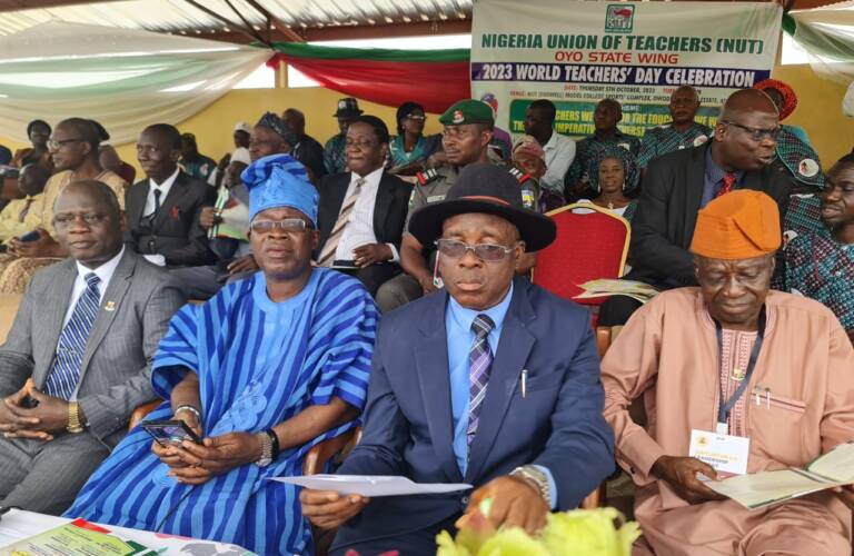 1696572878980 Perm. Sec., Min of Education, Mr. Adeniyi; Chairman of the Day, Engr. Dotun Sanusi; NUT Chair, Com. Raji Oladimeji and TESCOM Chair, Pastor Alamu