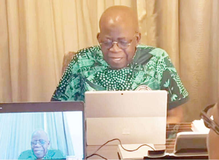 president bola tinubu during a video call conference with super eagles 768x562