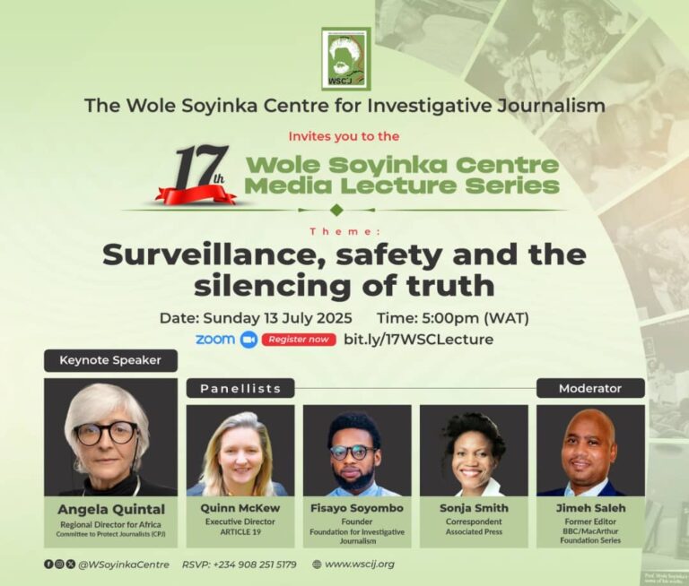 Wole Soyinka Centre to host media lecture spotlighting global surveillance, threats to journalists
